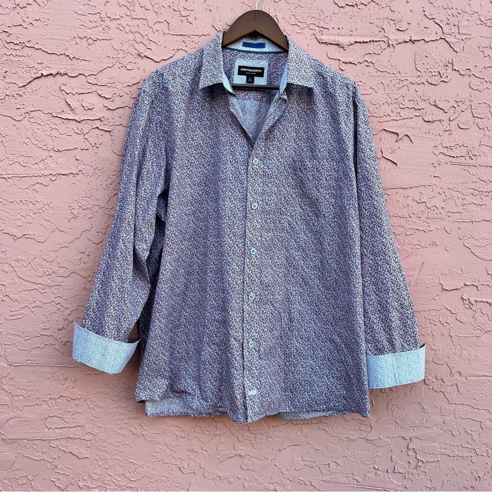 Johnston & Murphy Button Up Shirt Mens XL Blue Geometric Print Long Sleeve